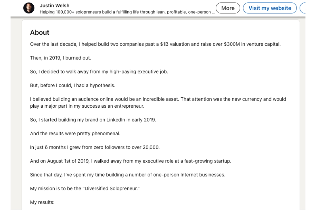 Best Linkedin About Example For Optimized Profile To Generate Leads