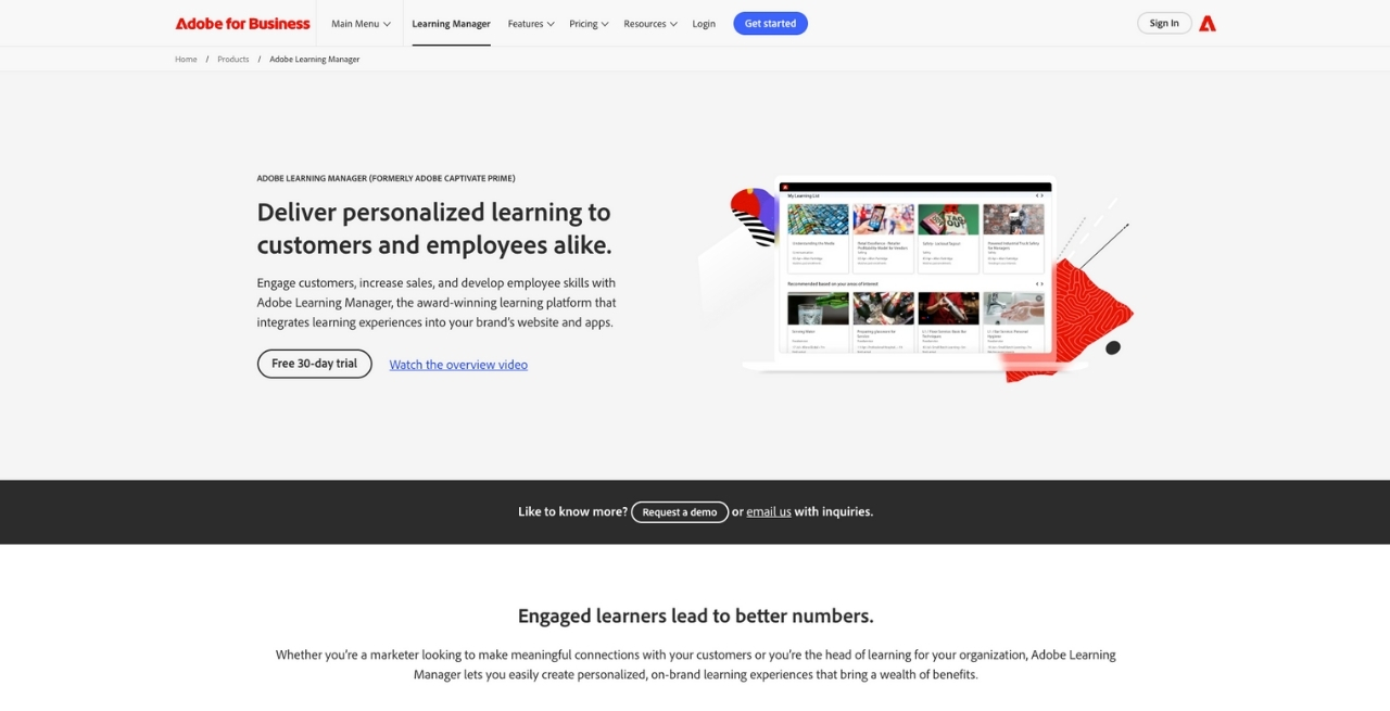 Adobe LMS interface for managing and delivering online courses