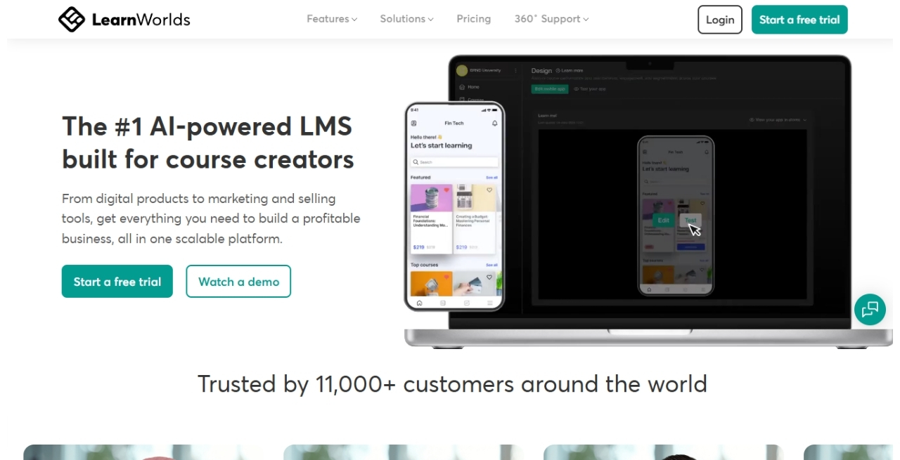 LearnWorlds platform showing interactive course and community features