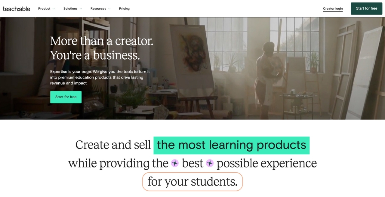 Teachable platform interface showcasing course creation tools